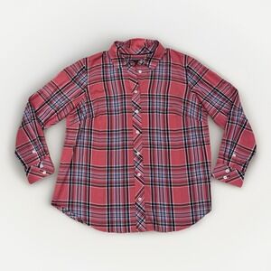 Talbots Womens Plaid Button Up‎ Top Size 1X Pink Long Sleeve Equestrian Country